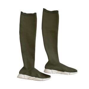 Bamboo Army Green Over The Knee Sneaker Sock Boots Size 10